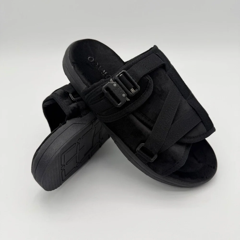 Draco Mens Size 9-10 Fits Men sizes 8.5-10 All Black W/Buckle Phantom Slides - Picture 1 of 6